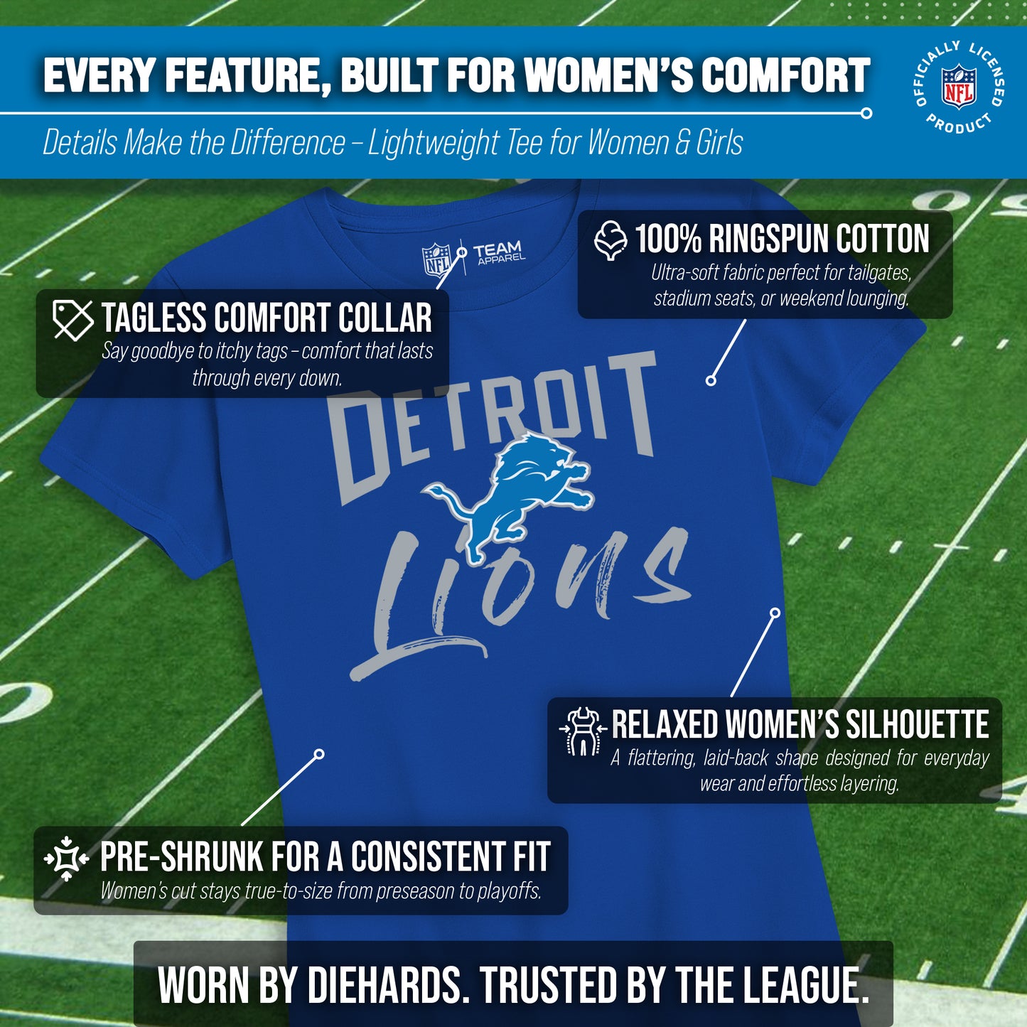 Detroit Lions NFL Women's Paintbrush Fitted T-Shirt - Black