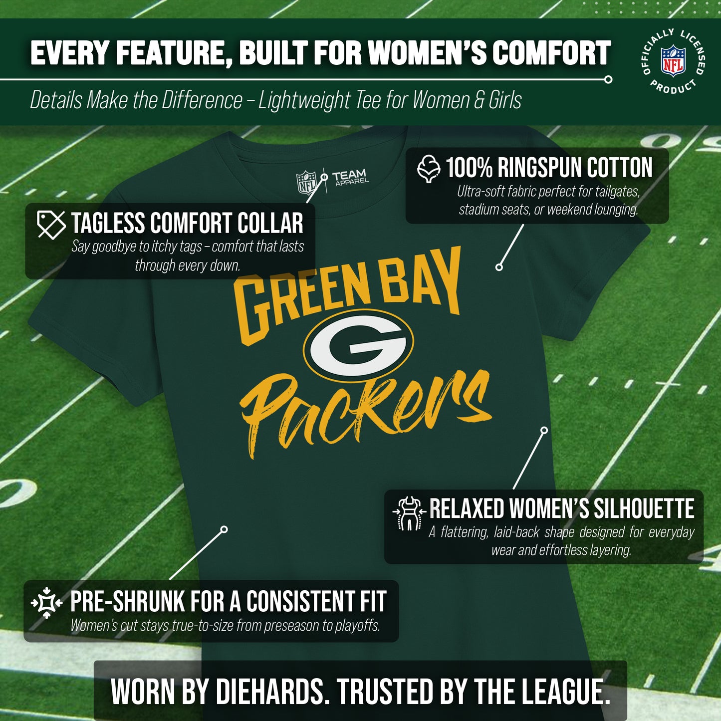 Green Bay Packers NFL Women's Paintbrush Fitted T-Shirt - Green