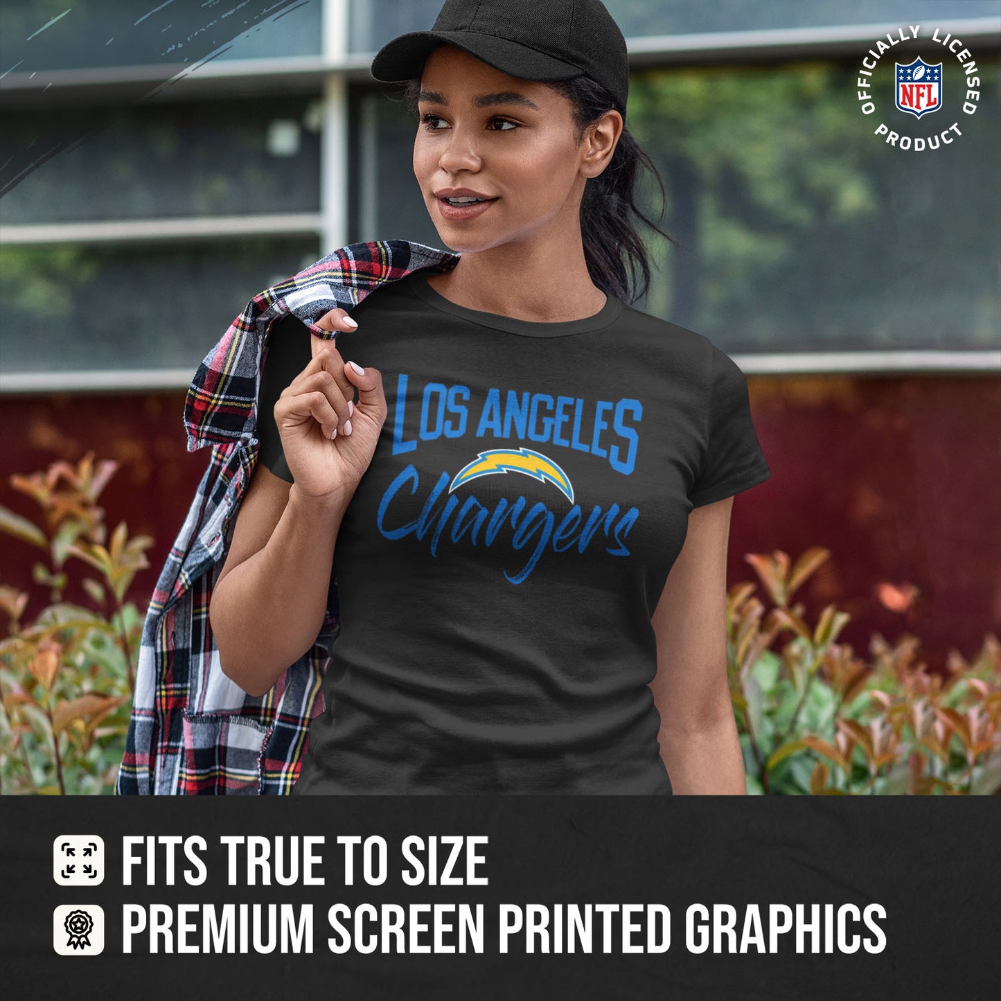 Los Angeles Chargers NFL Women's Paintbrush Fitted T-Shirt - Black