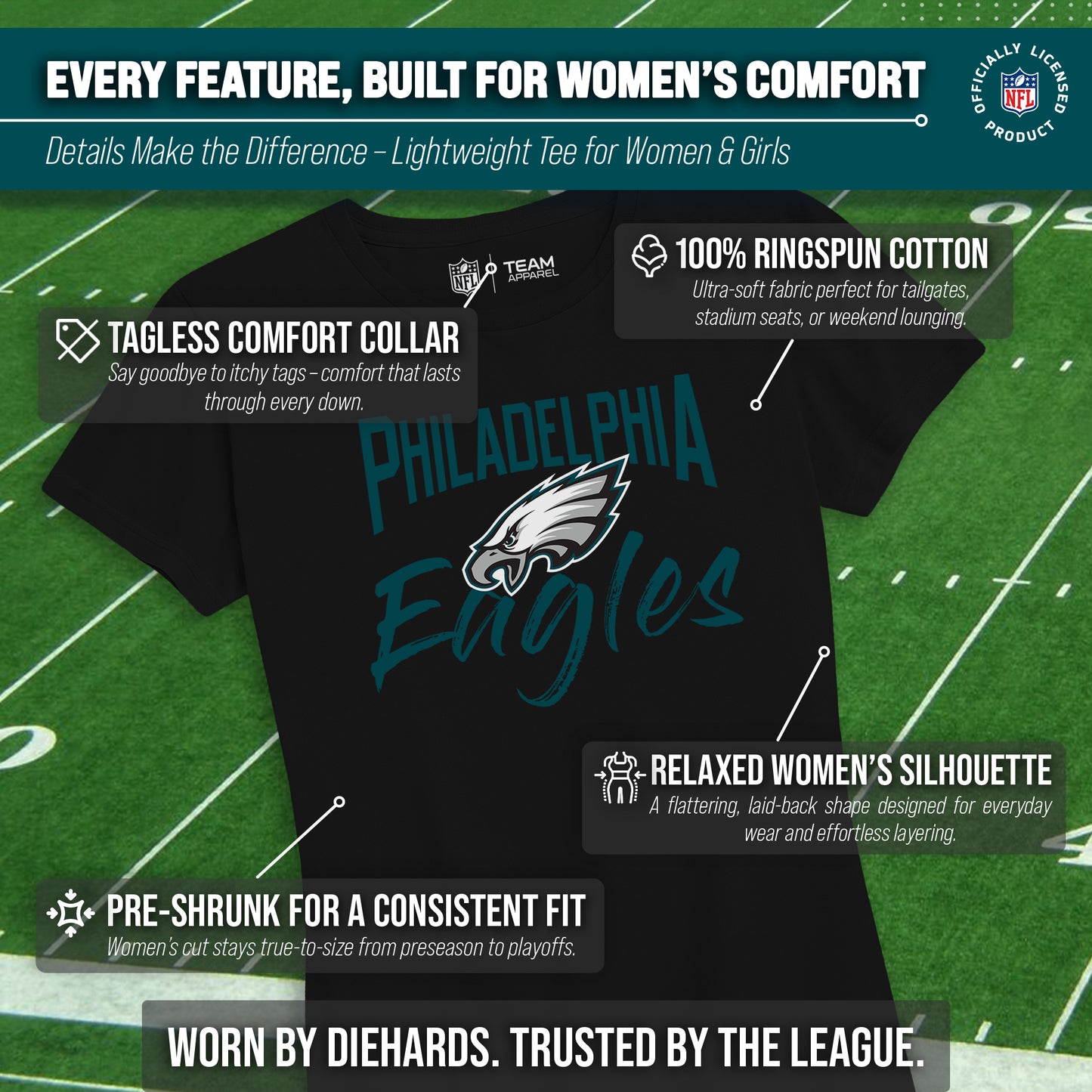 Philadelphia Eagles NFL Women's Paintbrush Fitted T-Shirt - Black