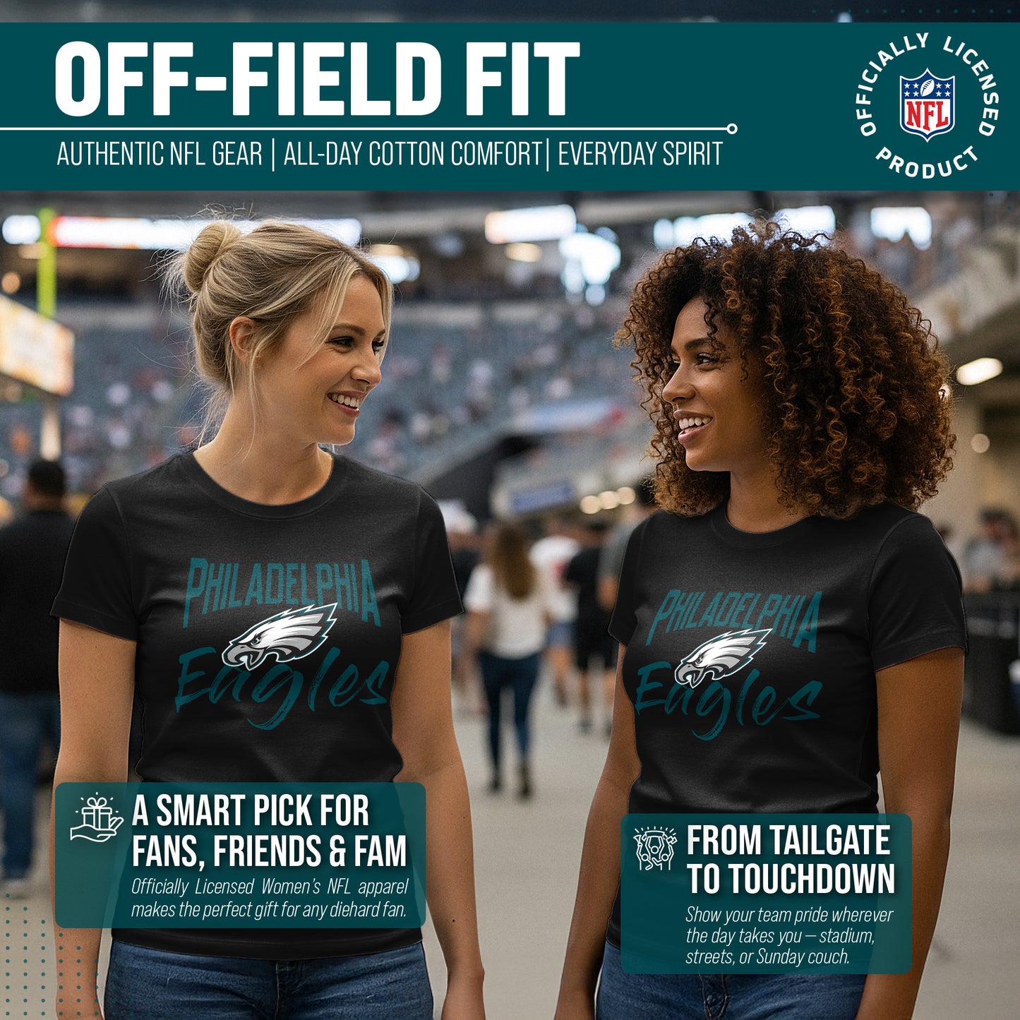 Philadelphia Eagles NFL Women's Paintbrush Fitted T-Shirt - Black