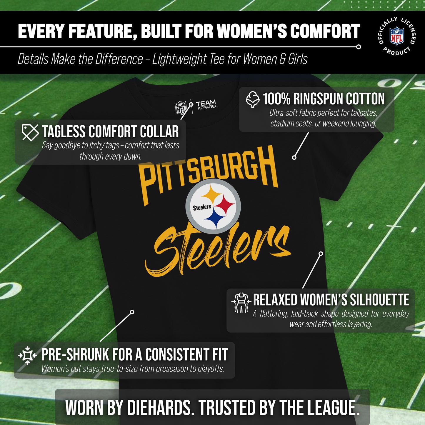 Pittsburgh Steelers NFL Women's Paintbrush Fitted T-Shirt - Black