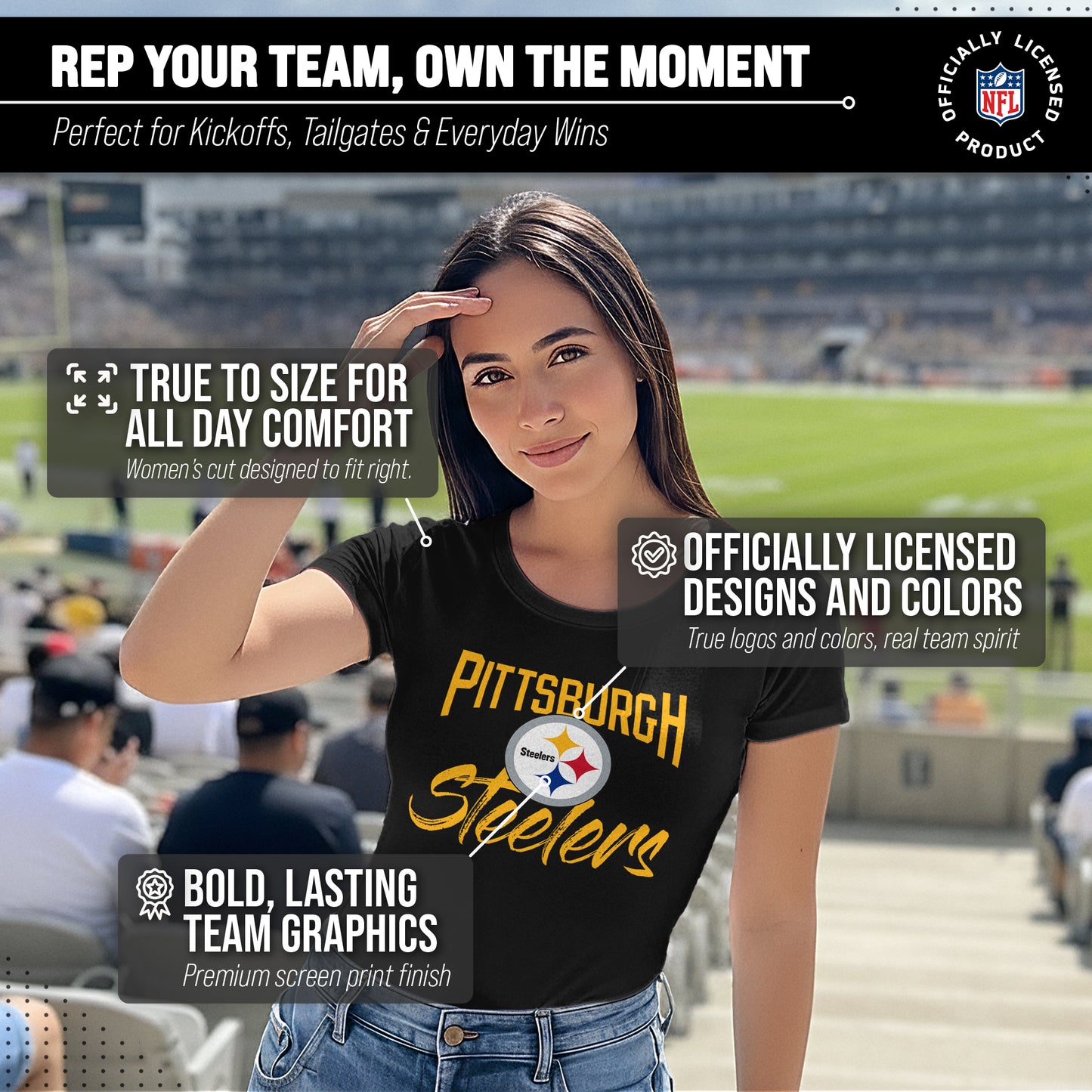 Pittsburgh Steelers NFL Women's Paintbrush Fitted T-Shirt - Black
