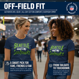 Seattle Seahawks NFL Women's Paintbrush Fitted T-Shirt - Navy
