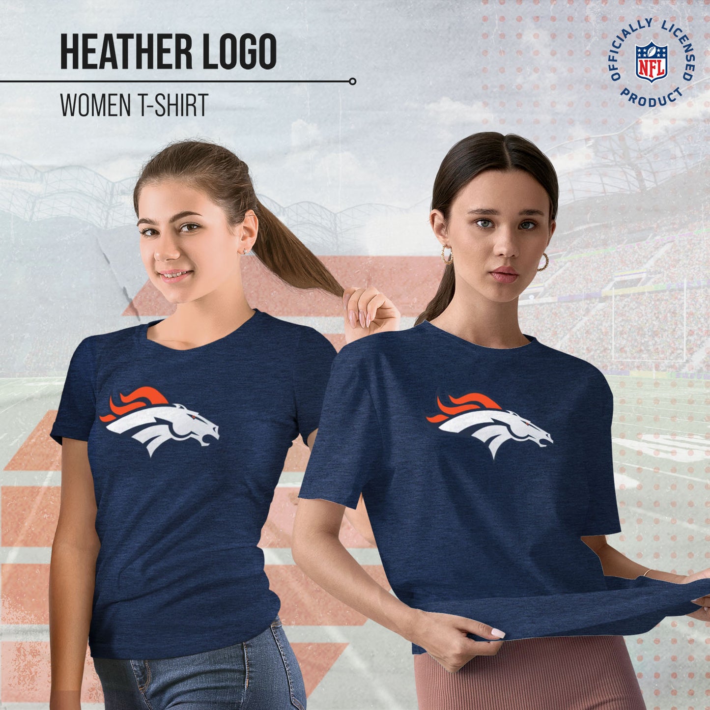Denver Broncos NFL Womens Heather Logo Relaxed Fit T-Shirt - Navy