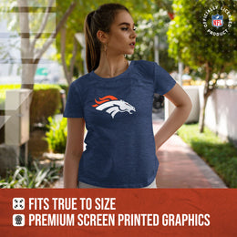 Denver Broncos NFL Womens Heather Logo Relaxed Fit T-Shirt - Navy