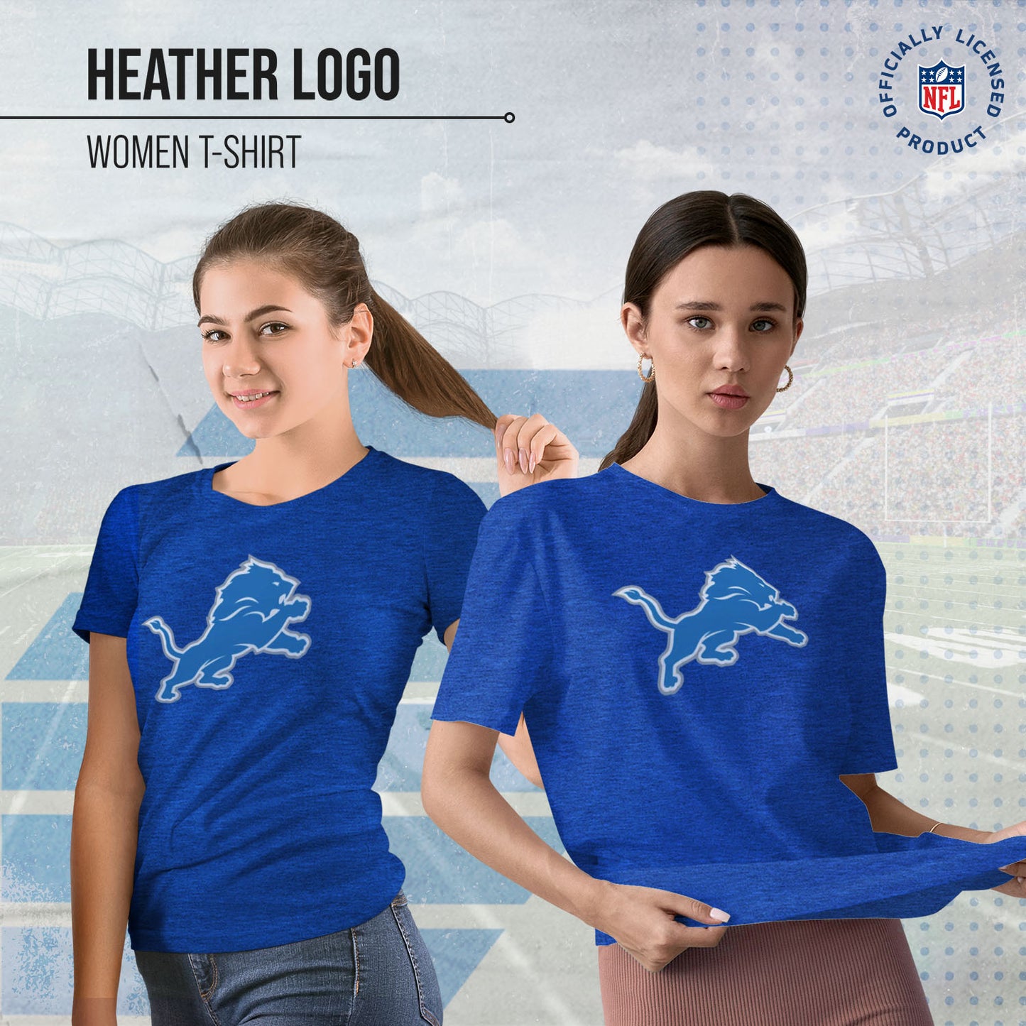 Detroit Lions NFL Womens Heather Logo Relaxed Fit T-Shirt - Royal