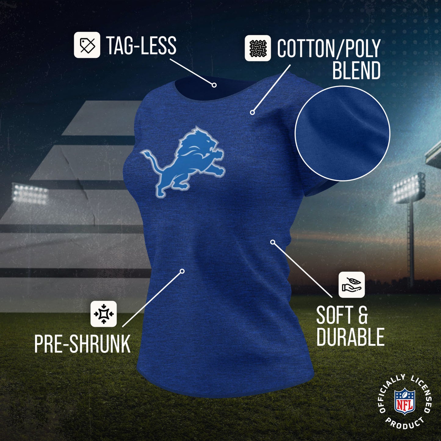 Detroit Lions NFL Womens Heather Logo Relaxed Fit T-Shirt - Royal