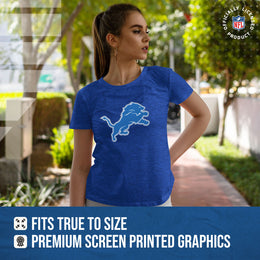 Detroit Lions NFL Womens Heather Logo Relaxed Fit T-Shirt - Royal