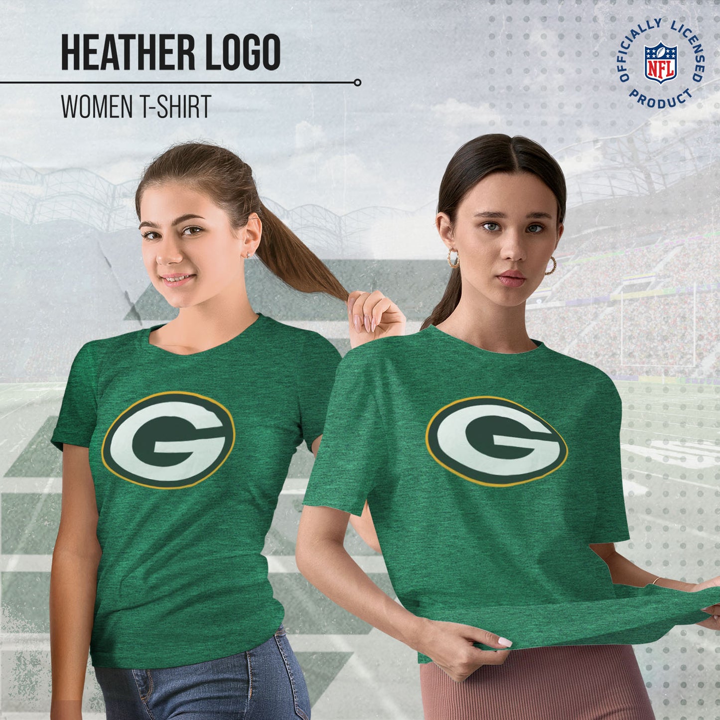Green Bay Packers NFL Womens Heather Logo Relaxed Fit T-Shirt - Green