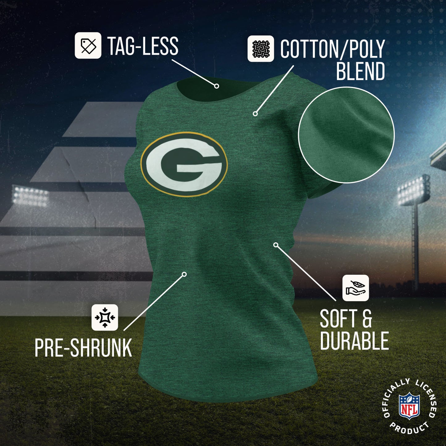 Green Bay Packers NFL Womens Heather Logo Relaxed Fit T-Shirt - Green