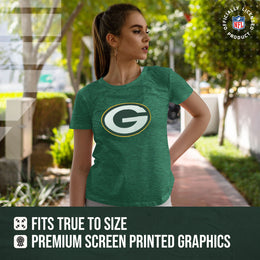 Green Bay Packers NFL Womens Heather Logo Relaxed Fit T-Shirt - Green