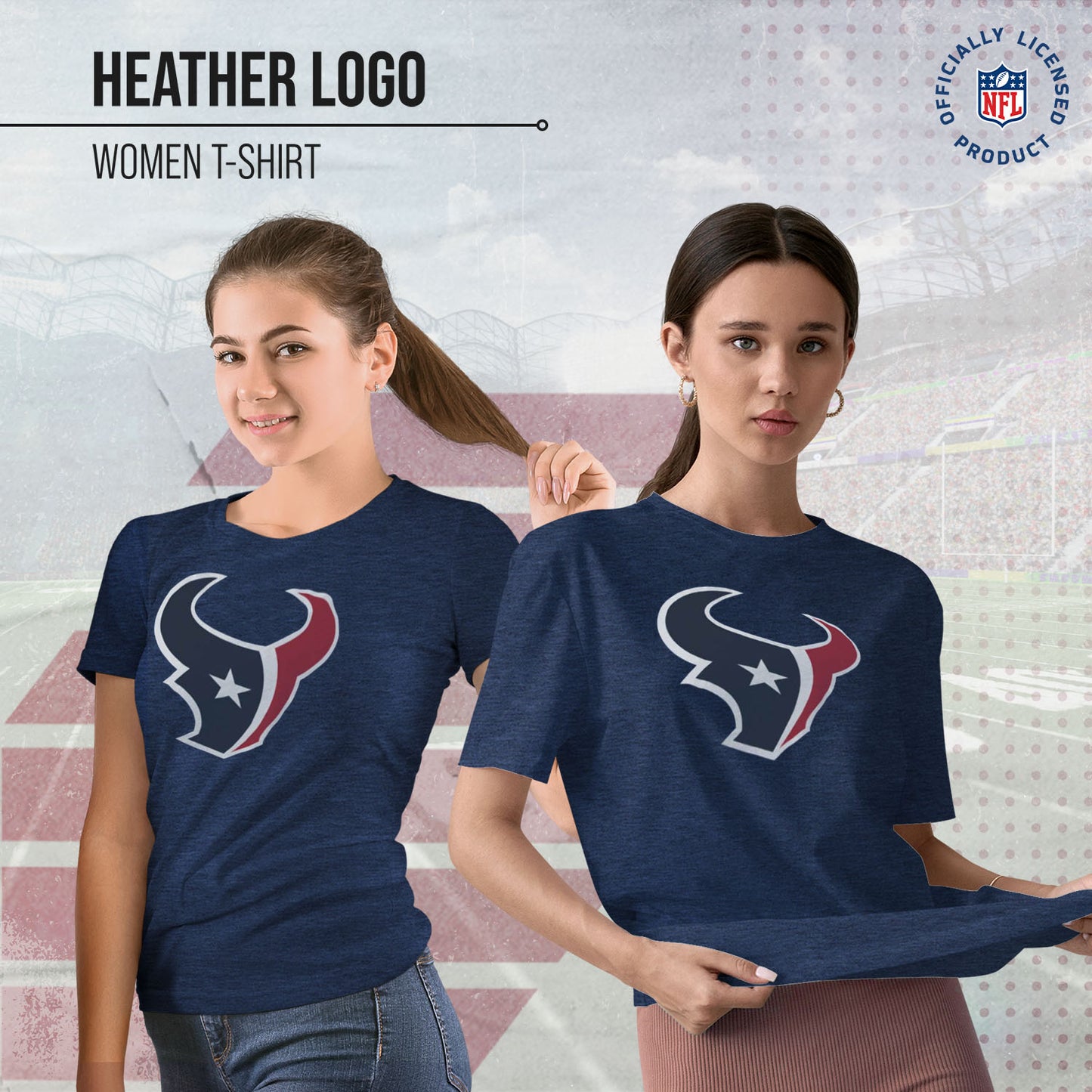 Houston Texans NFL Womens Heather Logo Relaxed Fit T-Shirt - Navy