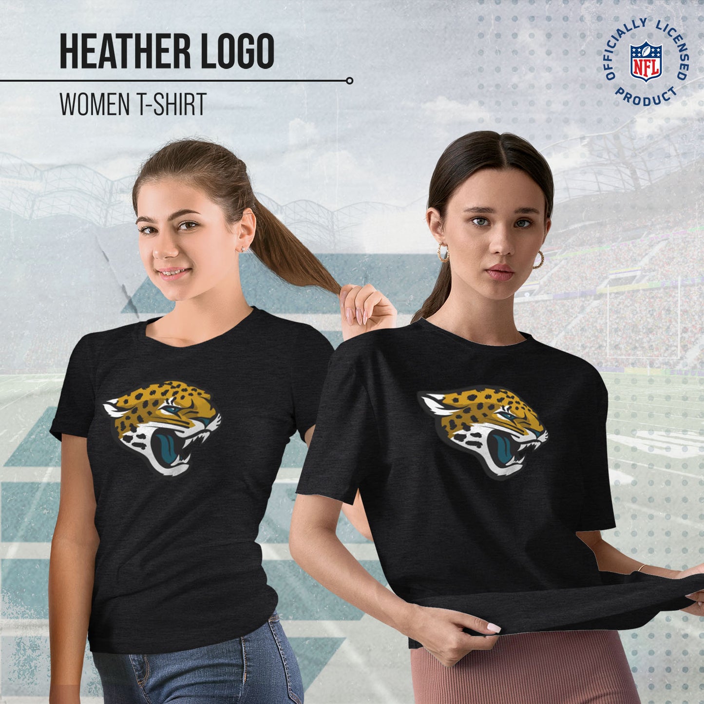 Jacksonville Jaguars NFL Womens Heather Logo Relaxed Fit T-Shirt - Black