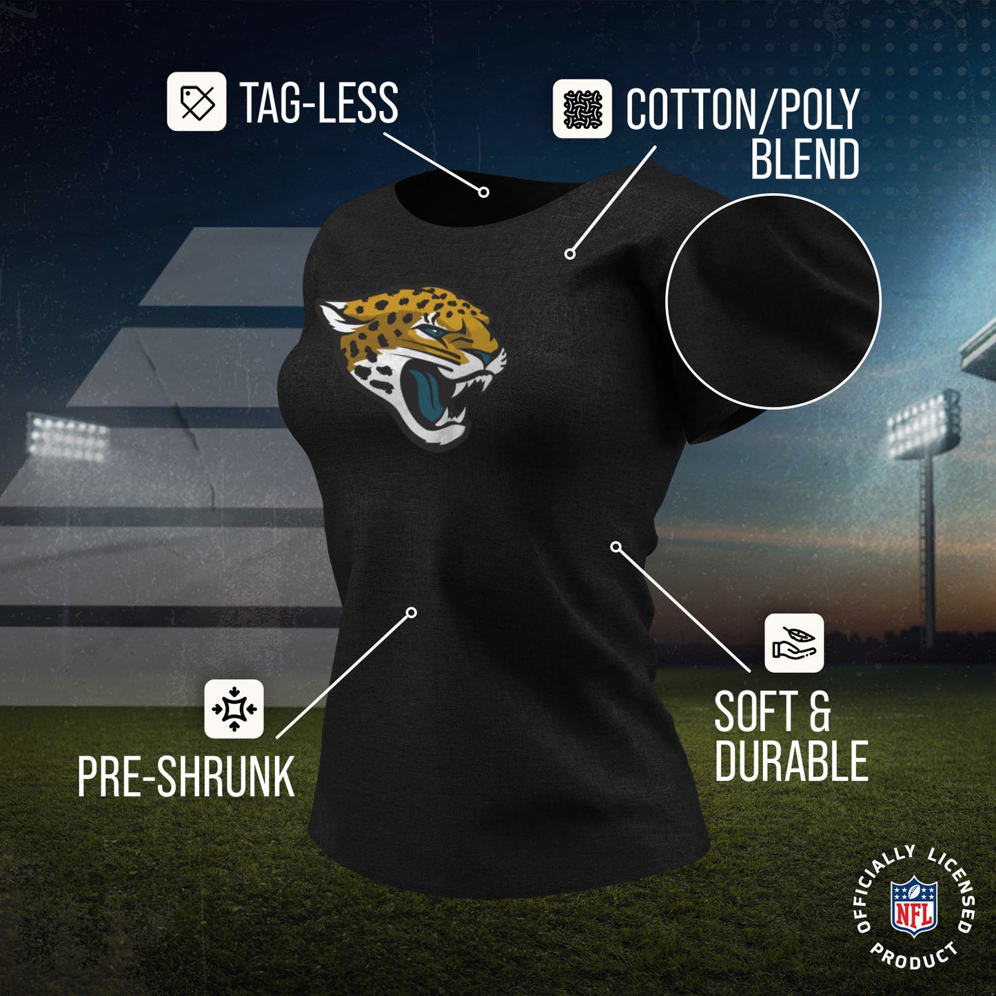 Jacksonville Jaguars NFL Womens Heather Logo Relaxed Fit T-Shirt - Black