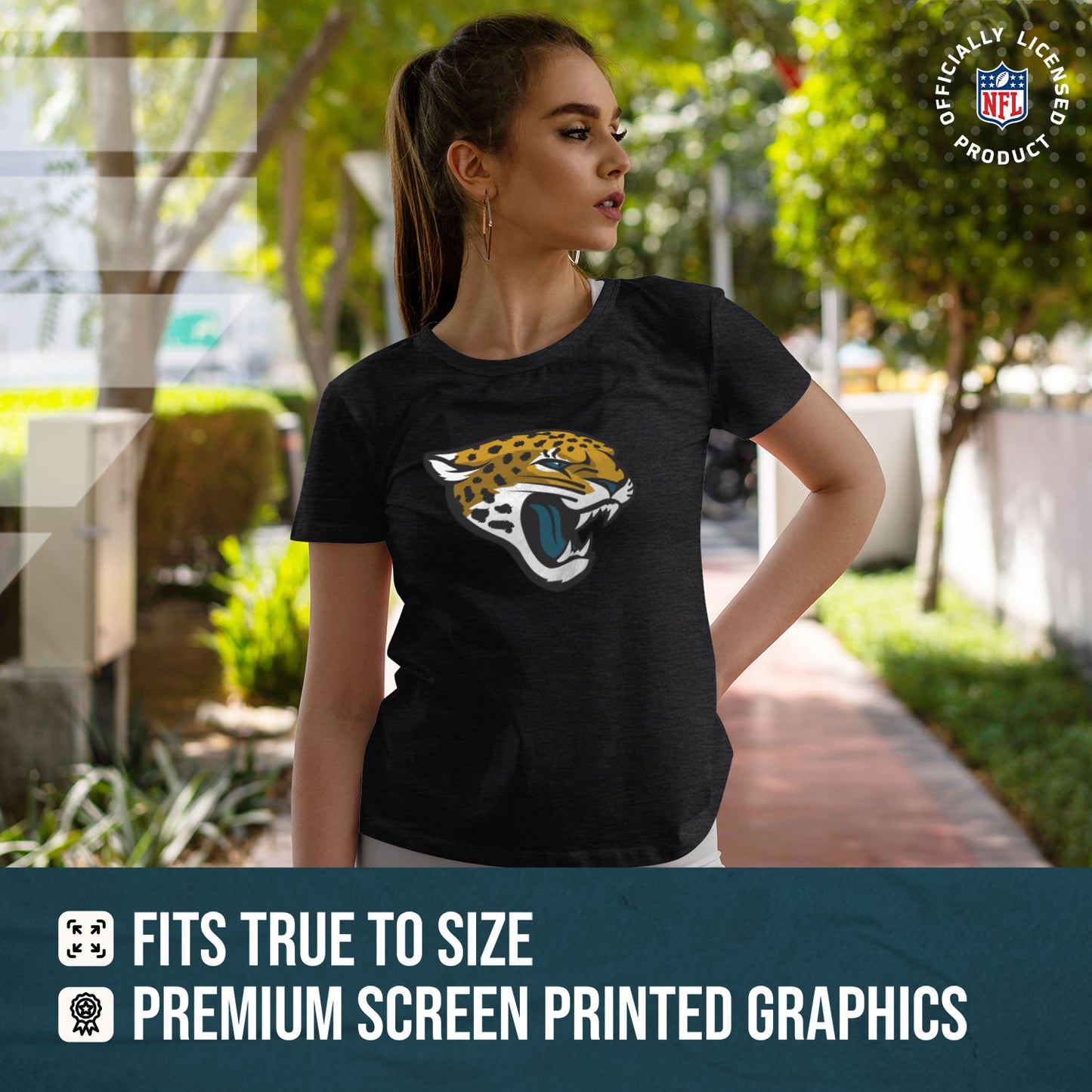 Jacksonville Jaguars NFL Womens Heather Logo Relaxed Fit T-Shirt - Black