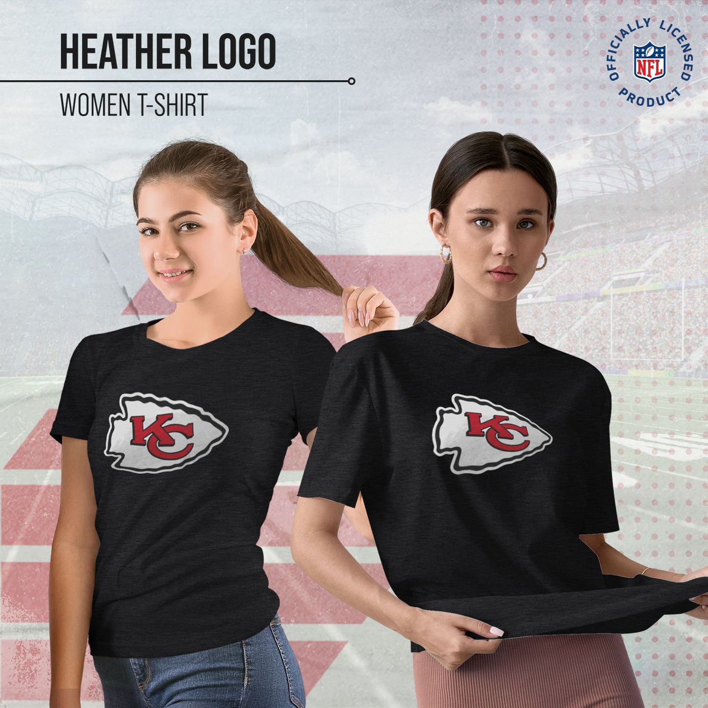 Kansas City Chiefs NFL Womens Heather Logo Relaxed Fit T-Shirt - Black