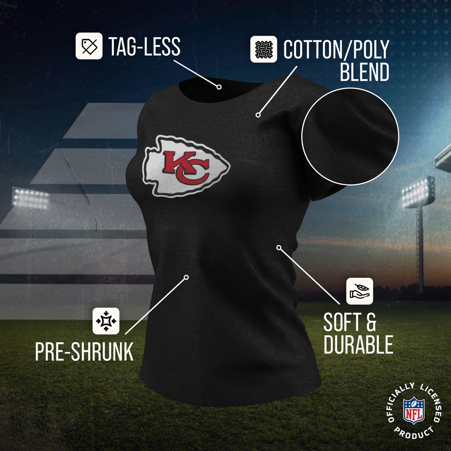 Kansas City Chiefs NFL Womens Heather Logo Relaxed Fit T-Shirt - Black