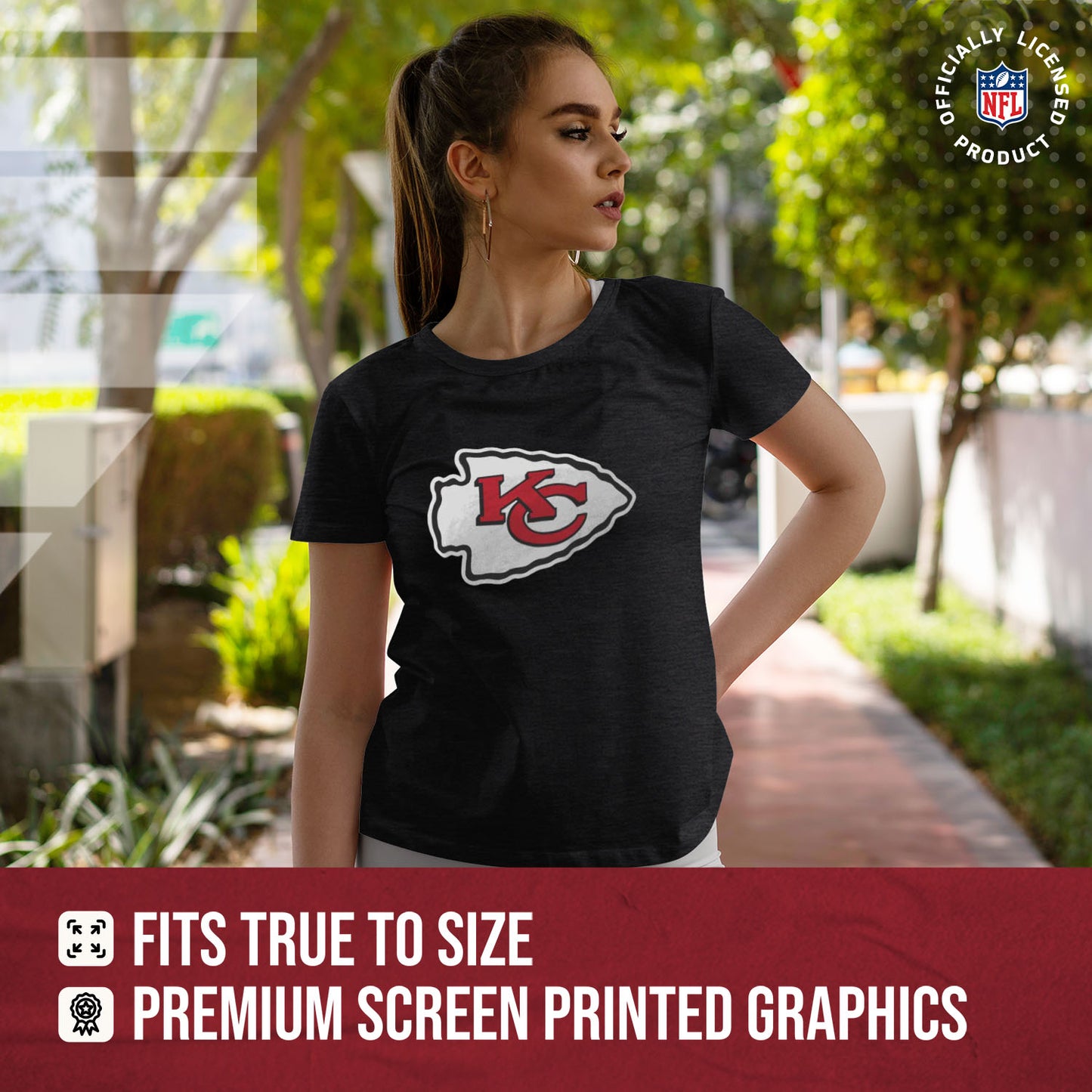 Kansas City Chiefs NFL Womens Heather Logo Relaxed Fit T-Shirt - Black