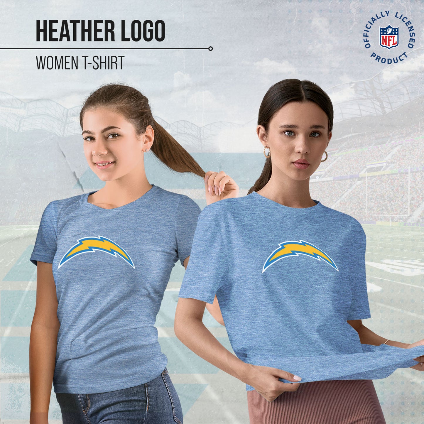 Los Angeles Chargers NFL Womens Heather Logo Relaxed Fit T-Shirt - Light Blue