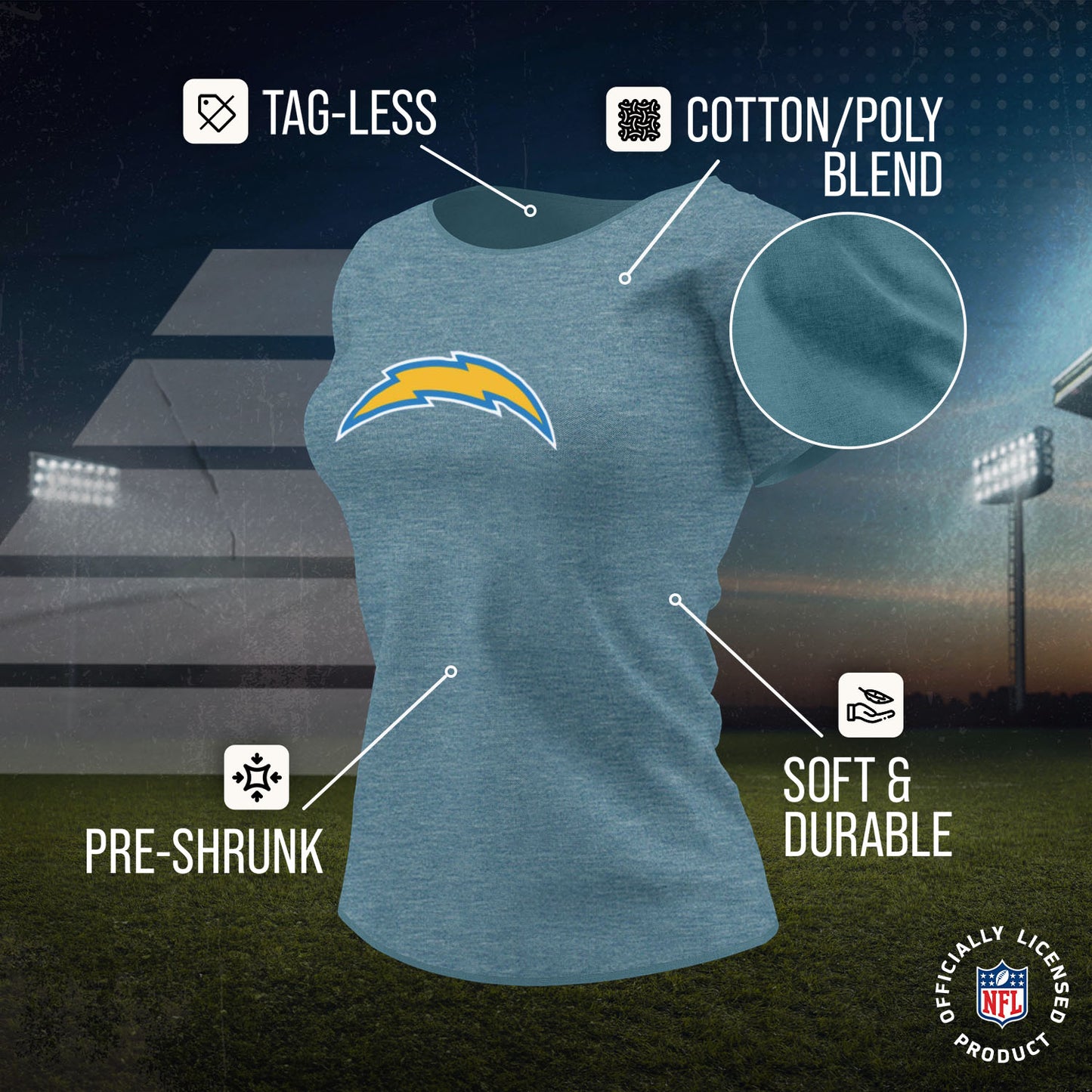 Los Angeles Chargers NFL Womens Heather Logo Relaxed Fit T-Shirt - Light Blue