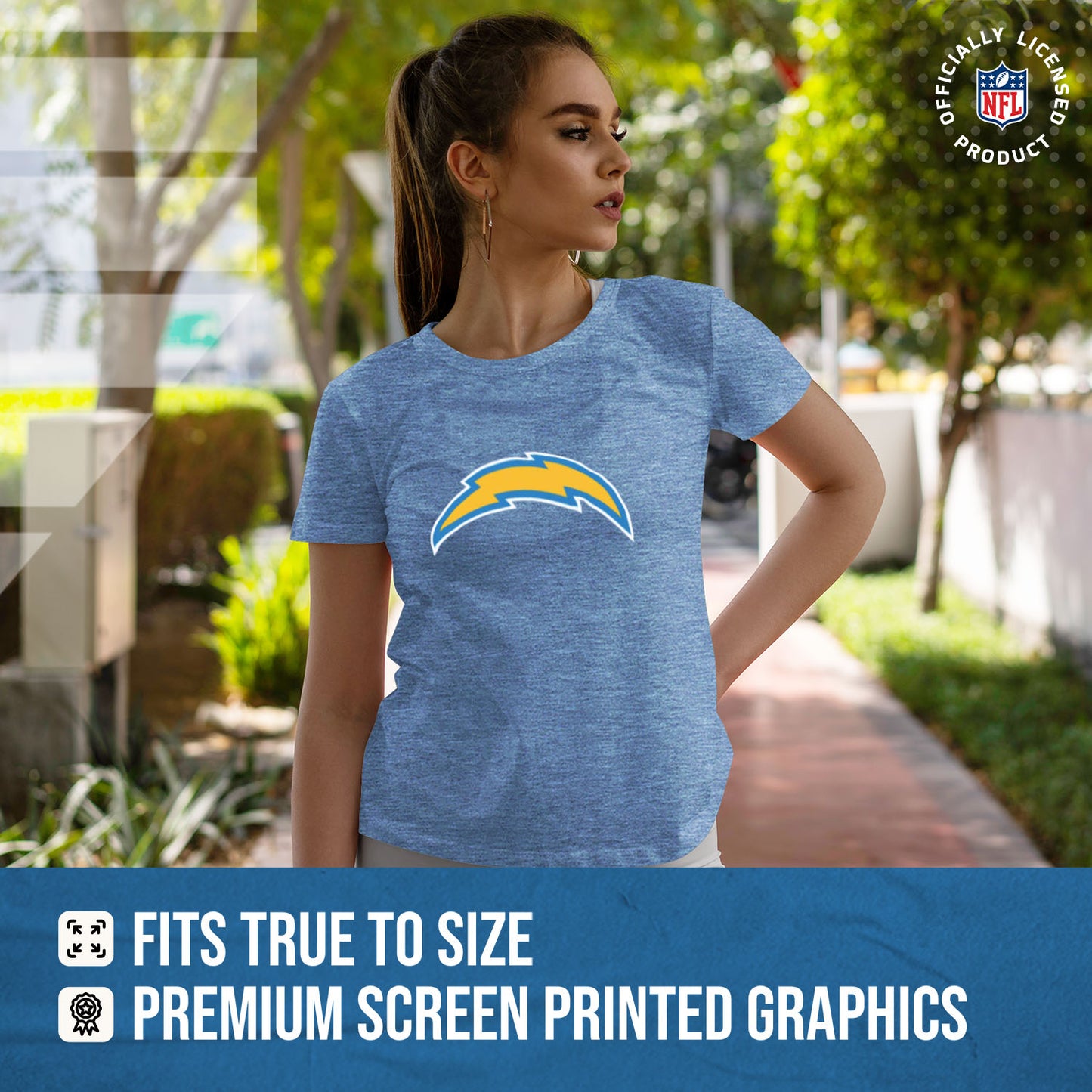 Los Angeles Chargers NFL Womens Heather Logo Relaxed Fit T-Shirt - Light Blue