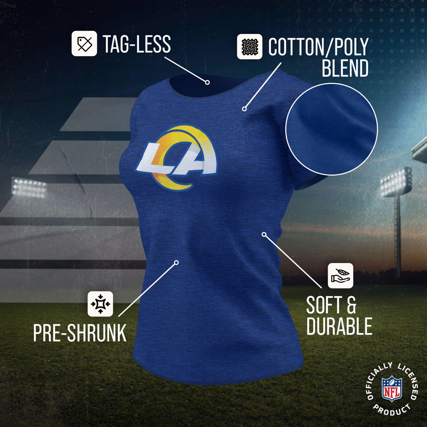 Los Angeles Rams NFL Womens Heather Logo Relaxed Fit T-Shirt - Royal