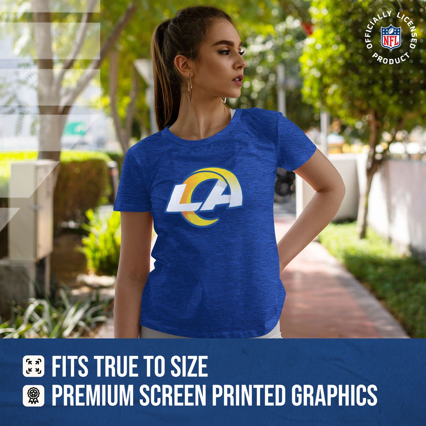 Los Angeles Rams NFL Womens Heather Logo Relaxed Fit T-Shirt - Royal