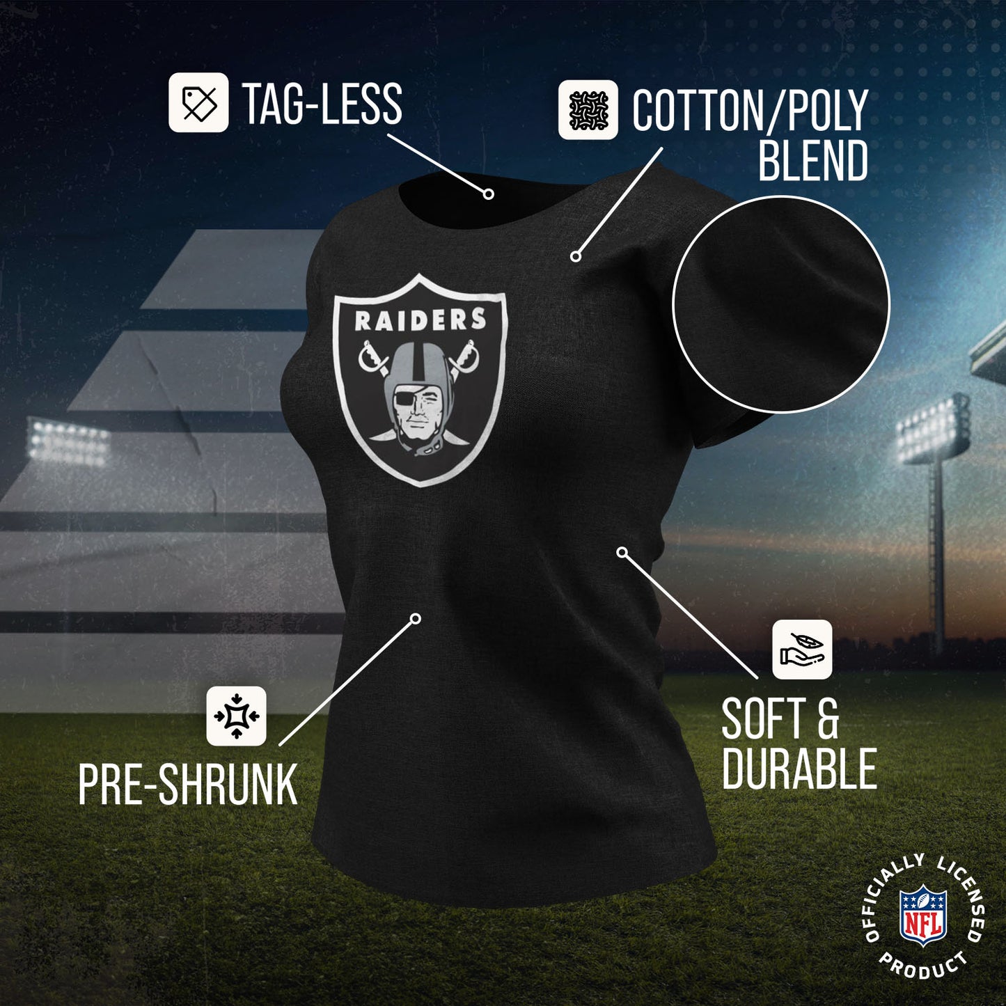 Las Vegas Raiders NFL Womens Heather Logo Relaxed Fit T-Shirt - Black