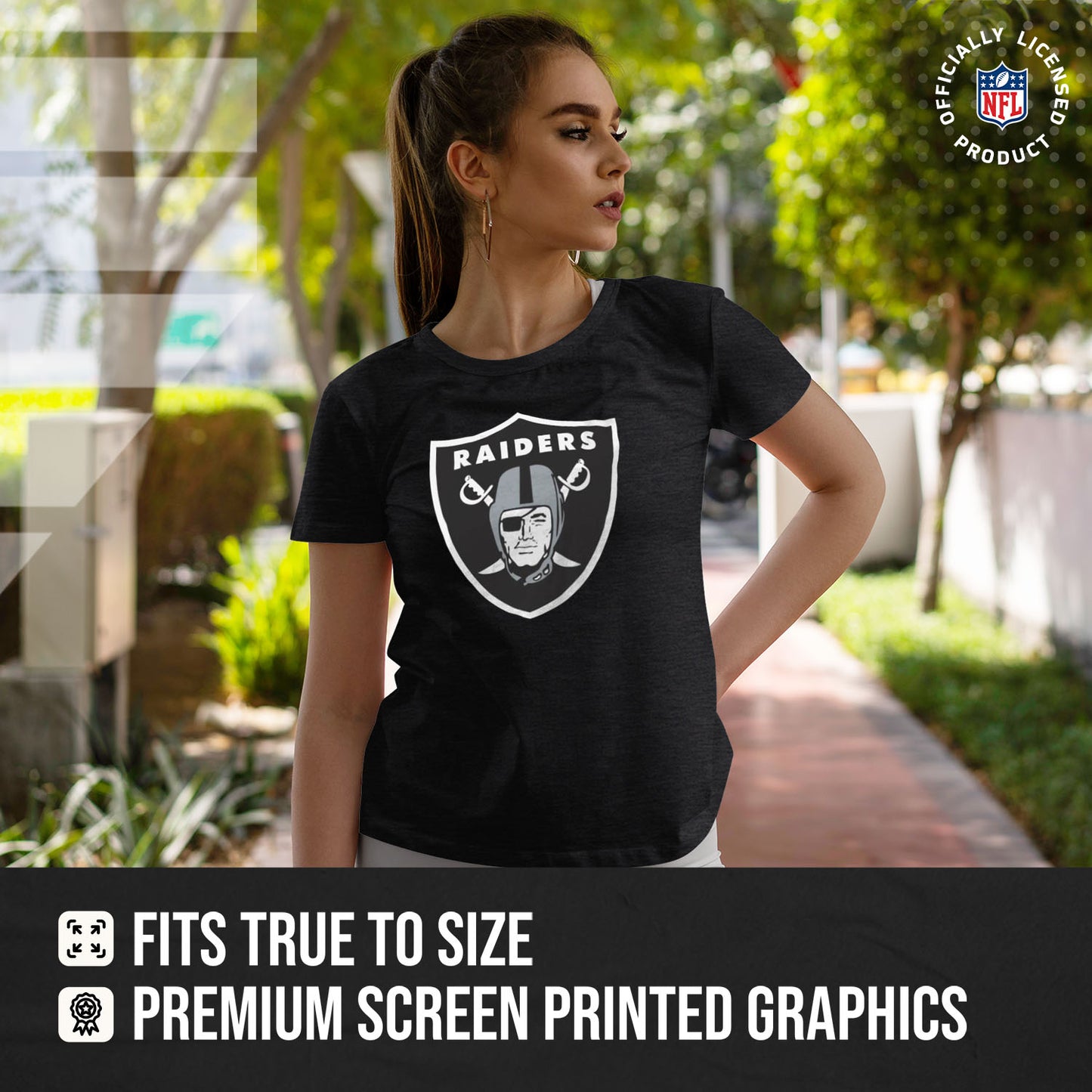 Las Vegas Raiders NFL Womens Heather Logo Relaxed Fit T-Shirt - Black