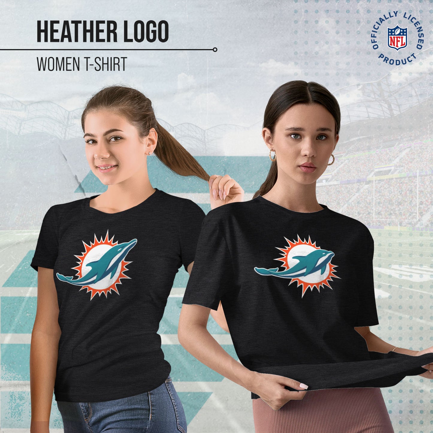Miami Dolphins NFL Womens Heather Logo Relaxed Fit T-Shirt - Black