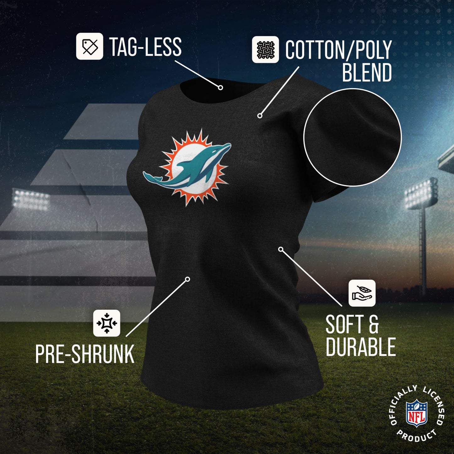 Miami Dolphins NFL Womens Heather Logo Relaxed Fit T-Shirt - Black