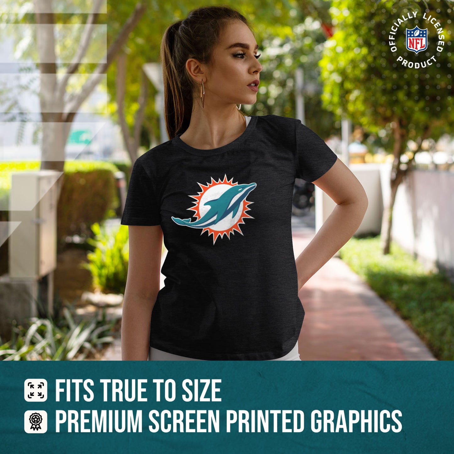 Miami Dolphins NFL Womens Heather Logo Relaxed Fit T-Shirt - Black