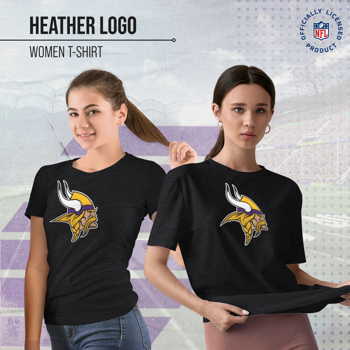 Minnesota Vikings NFL Womens Heather Logo Relaxed Fit T-Shirt - Black