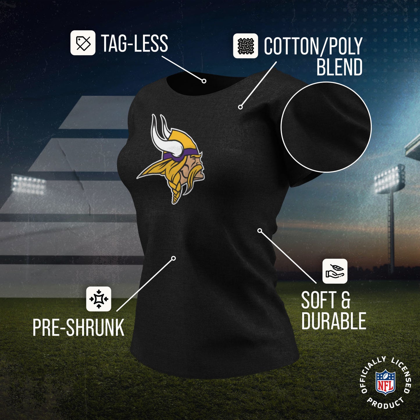 Minnesota Vikings NFL Womens Heather Logo Relaxed Fit T-Shirt - Black