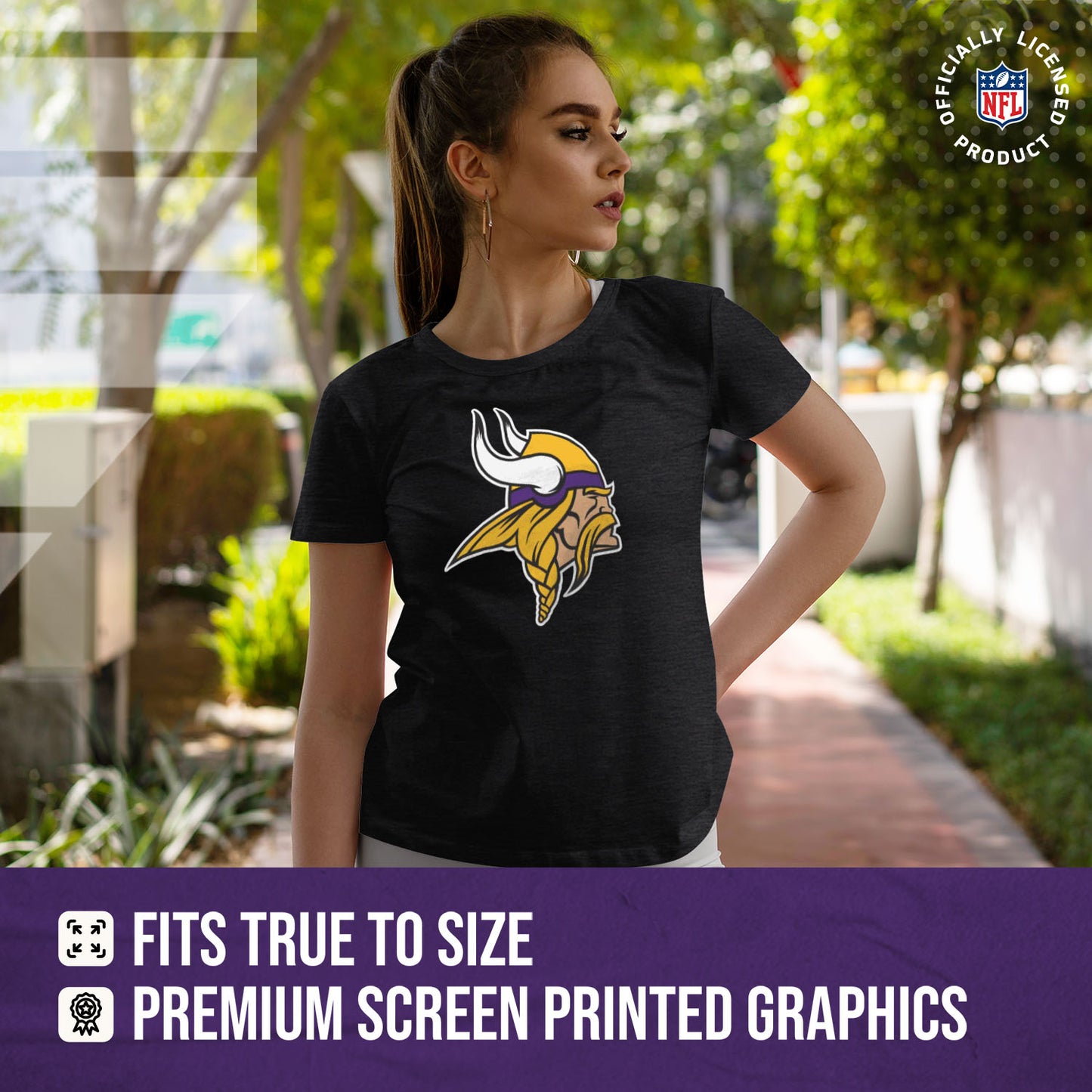 Minnesota Vikings NFL Womens Heather Logo Relaxed Fit T-Shirt - Black