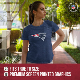 New England Patriots NFL Womens Heather Logo Relaxed Fit T-Shirt - Navy