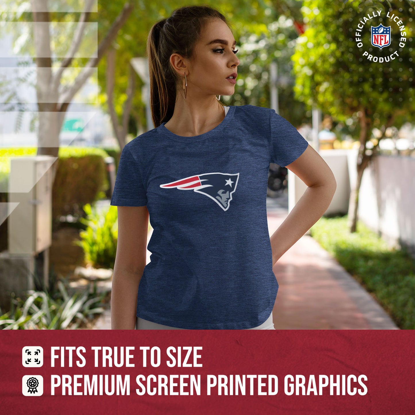 New England Patriots NFL Womens Heather Logo Relaxed Fit T-Shirt - Navy