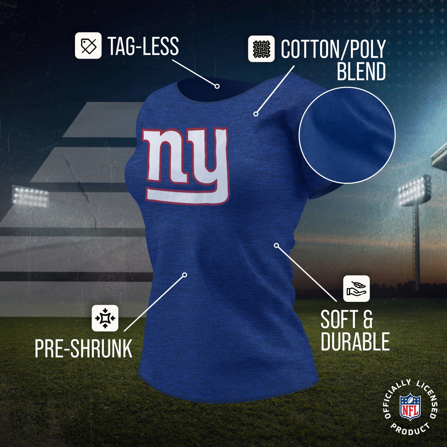 New York Giants NFL Womens Heather Logo Relaxed Fit T-Shirt - Royal
