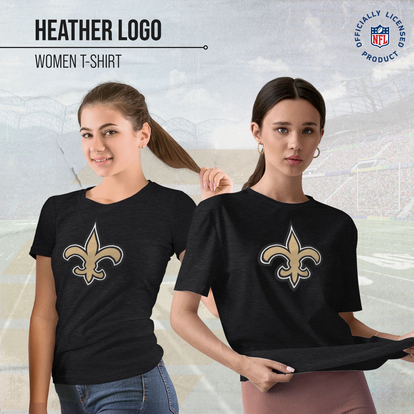 New Orleans Saints NFL Womens Heather Logo Relaxed Fit T-Shirt - Black