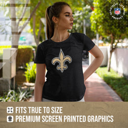 New Orleans Saints NFL Womens Heather Logo Relaxed Fit T-Shirt - Black