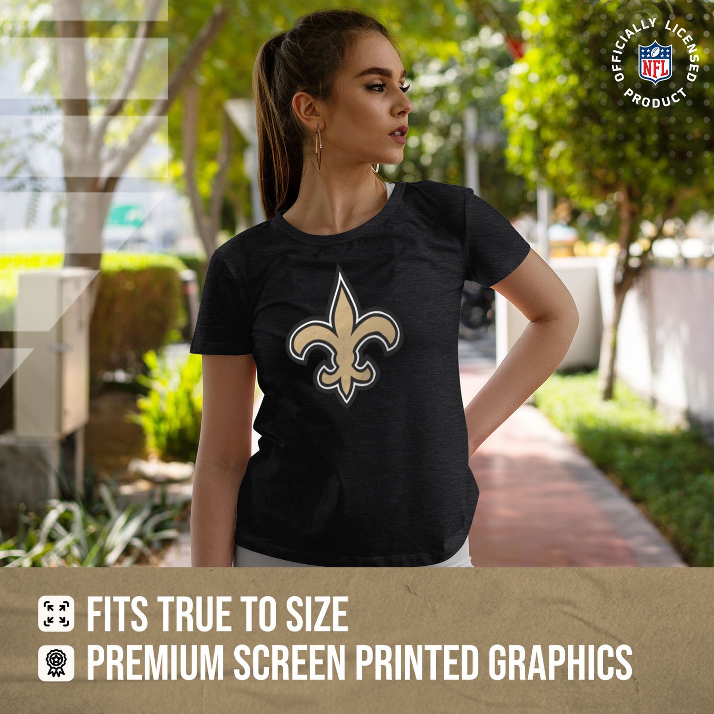 New Orleans Saints NFL Womens Heather Logo Relaxed Fit T-Shirt - Black