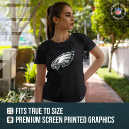 Philadelphia Eagles NFL Womens Heather Logo Relaxed Fit T-Shirt - Black