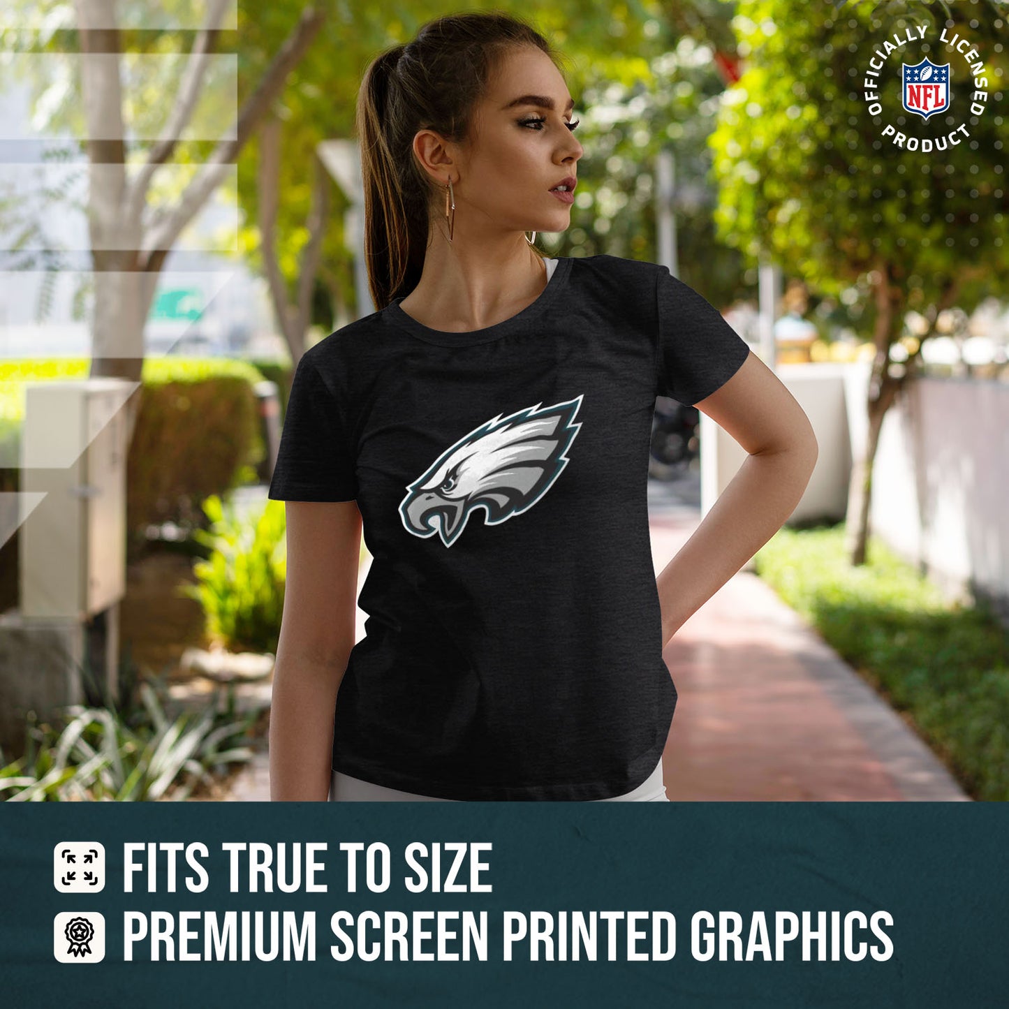 Philadelphia Eagles NFL Womens Heather Logo Relaxed Fit T-Shirt - Black