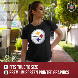 Pittsburgh Steelers NFL Womens Heather Logo Relaxed Fit T-Shirt - Black