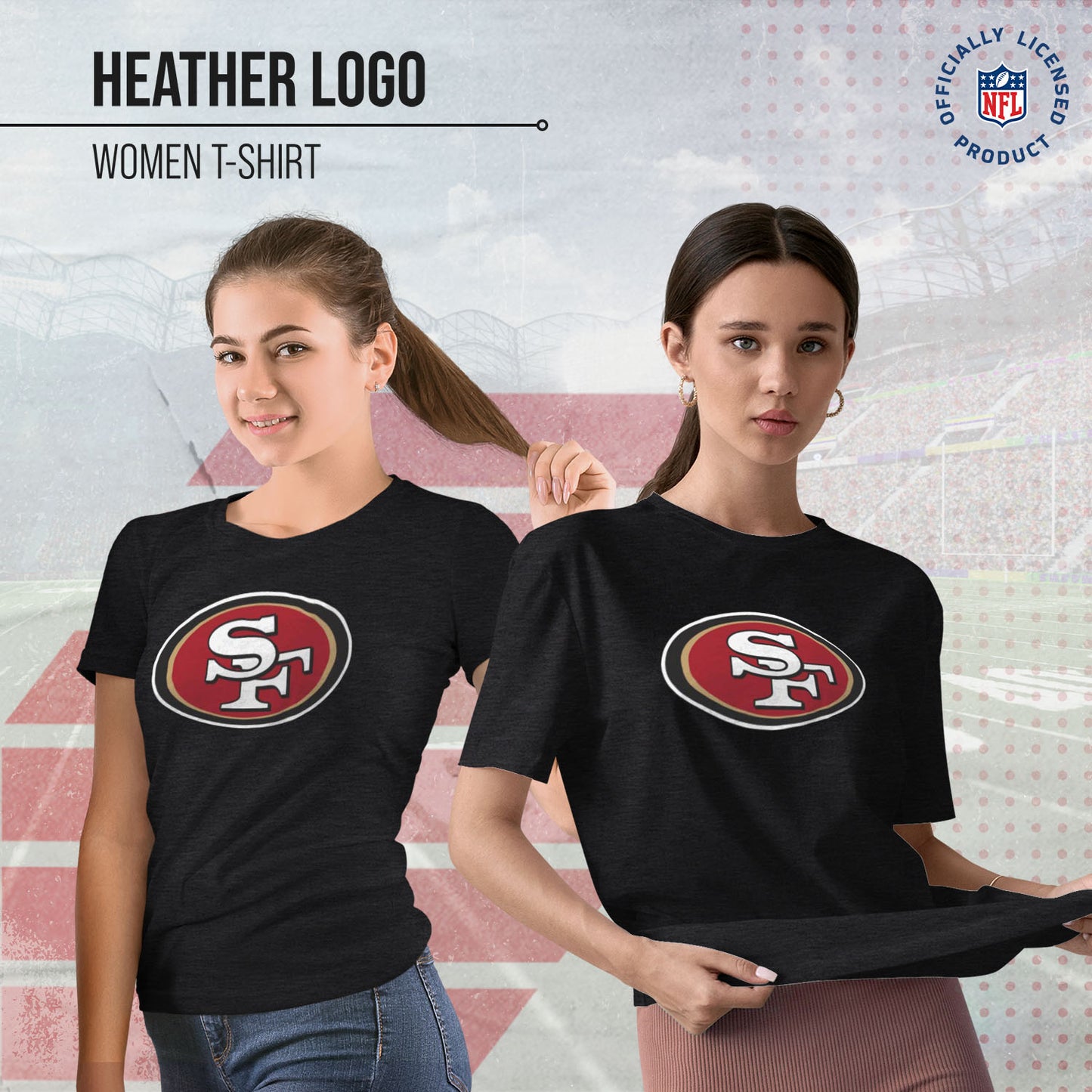 San Francisco 49ers NFL Womens Heather Logo Relaxed Fit T-Shirt - Black