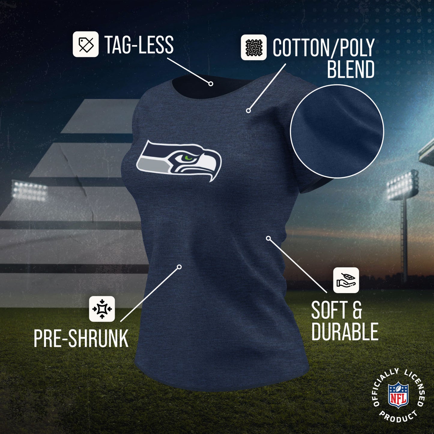 Seattle Seahawks NFL Womens Heather Logo Relaxed Fit T-Shirt - Navy