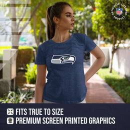 Seattle Seahawks NFL Womens Heather Logo Relaxed Fit T-Shirt - Navy