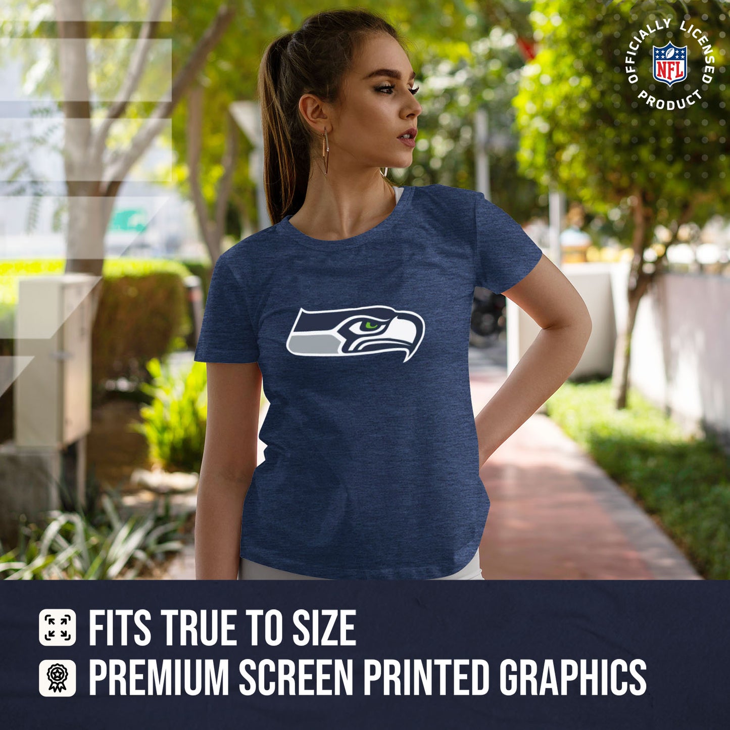 Seattle Seahawks NFL Womens Heather Logo Relaxed Fit T-Shirt - Navy