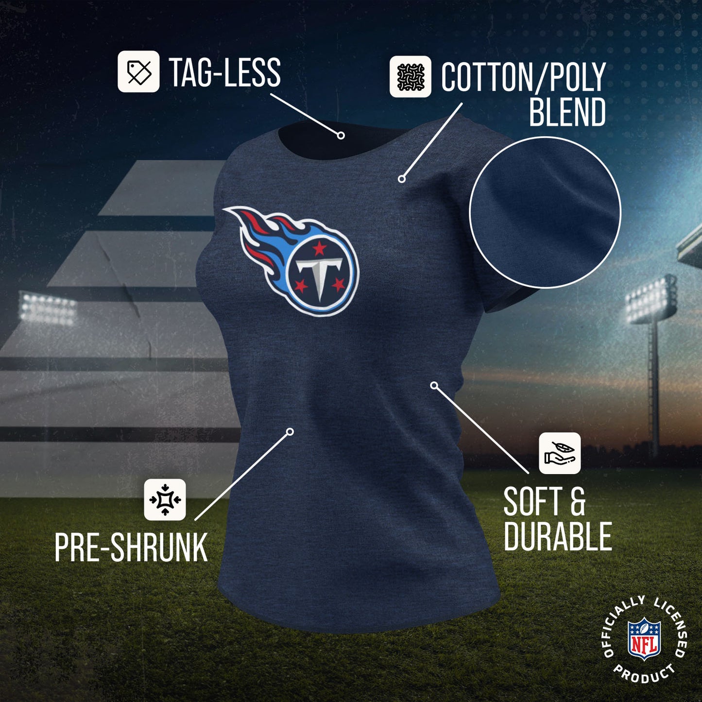 Tennessee Titans NFL Womens Heather Logo Relaxed Fit T-Shirt - Navy